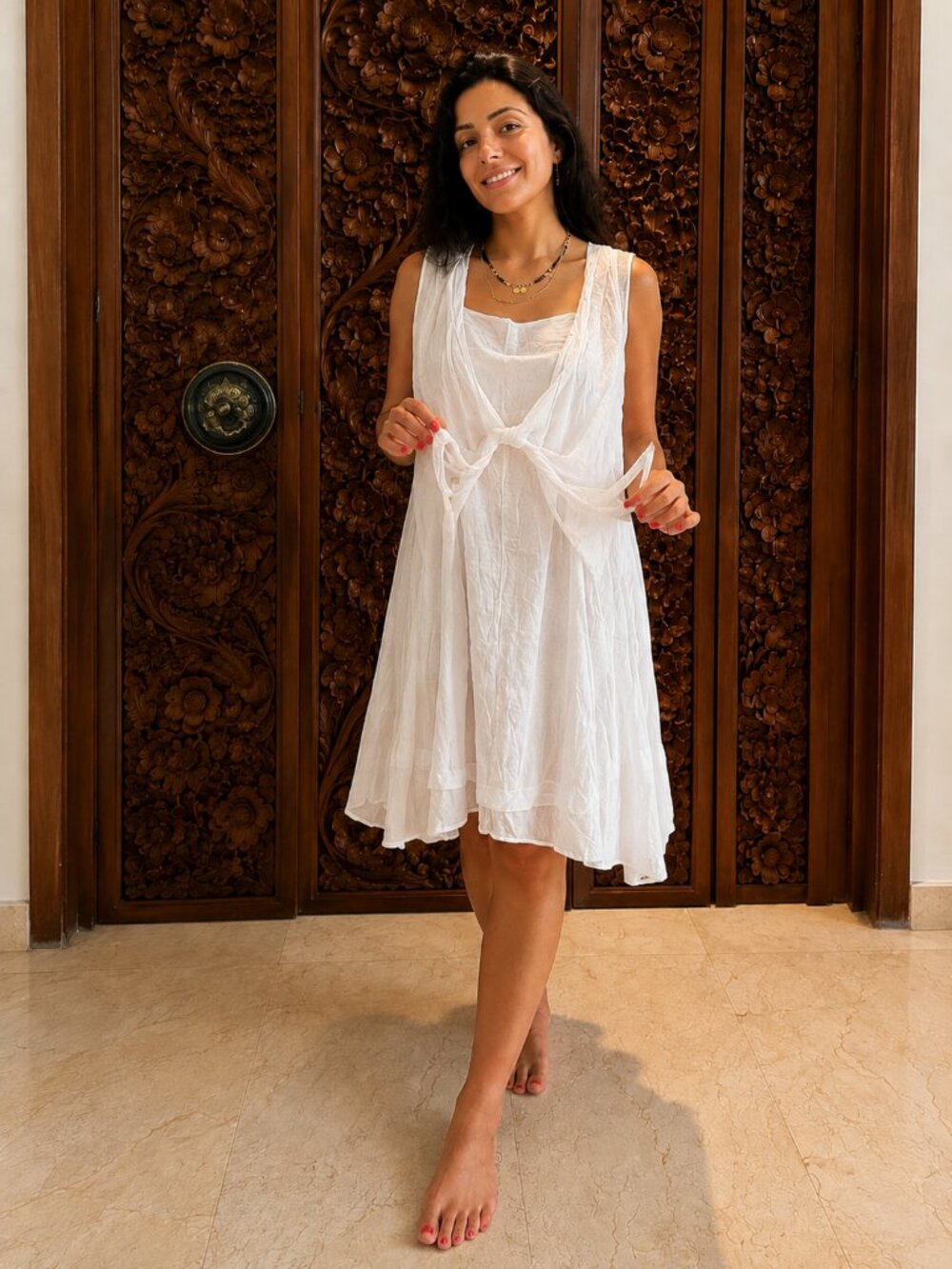 White Flowy Boho Dress | Minimalist Resort Layered Dress
